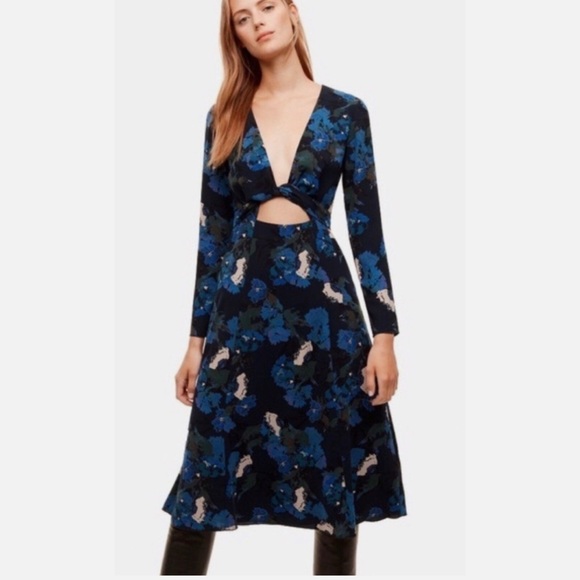 Aritzia Dresses & Skirts - Aritzia Wilfred Aubagne Black Blue Green Cutout Long Sleeve Midi Dress size 4